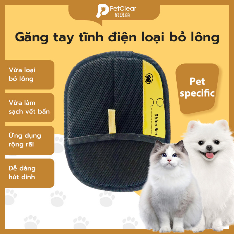 【Mua Nhiều Rẻ Hơn】Petclear Găng Tay Loại Bỏ Lông Cho Chó Mèo – Hút Lông Tĩnh Điện, Làm Sạch Nhanh