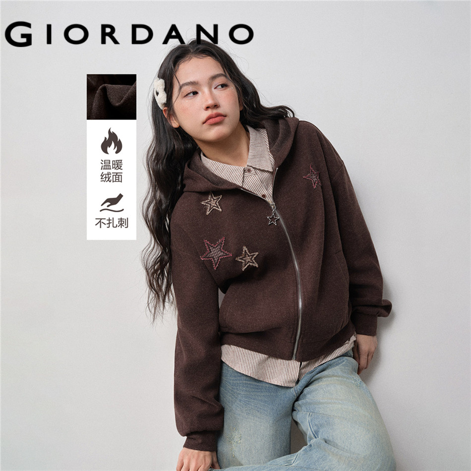 GIORDANO WOMEN Star patches hooded jacket 18375825