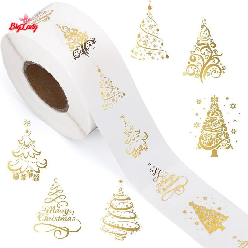 Biglady 500 Chiếc 1inch / 2.5cm Rõ Ràng Giáng Sinh Dán Quà Thẻ Thẻ Tự Dính Con Dấu Nhãn Thêu Sò Mới