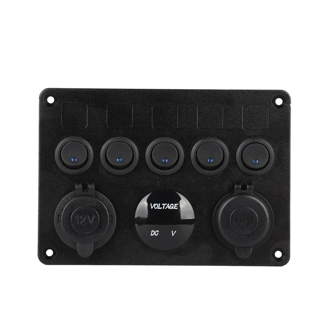 5 Gang 12V / 24V Inline-Fuse Box LED Switch Panel USB kép Xe thuyền Xe tải Camper