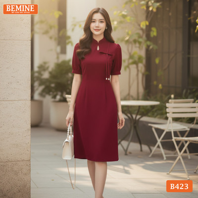 Đầm thiết kế BEMINE cổ tàu khoét giọt nước dáng chữ A phù hợp đi chơi-B423