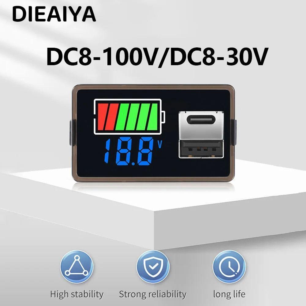 Đèn báo dung lượng pin DIAIYA, DC8-100V DC8-30V LCD Hiển thị kép Vôn kế kỹ thuật số, Màn hình pin ax