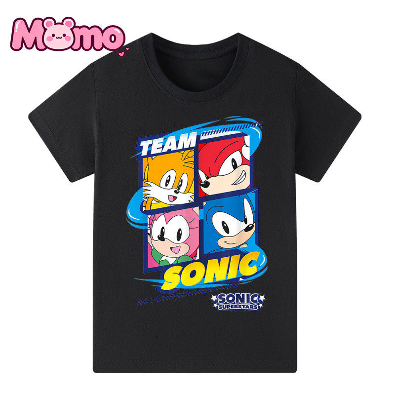 TEAM SONIC Họa Tiết Hoạt Hình In Hình Bé Trai Và Bé Gái Cùng Phong Cách Hợp Thời Trang Cổ Tròn Tay N