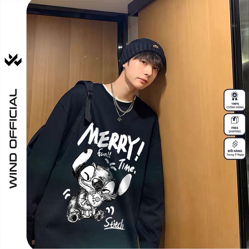 Áo Thun Tay Dài Unisex Wind Clothing Form Rộng MERRY 100% cotton Phong Cách Oversize Nam Nữ