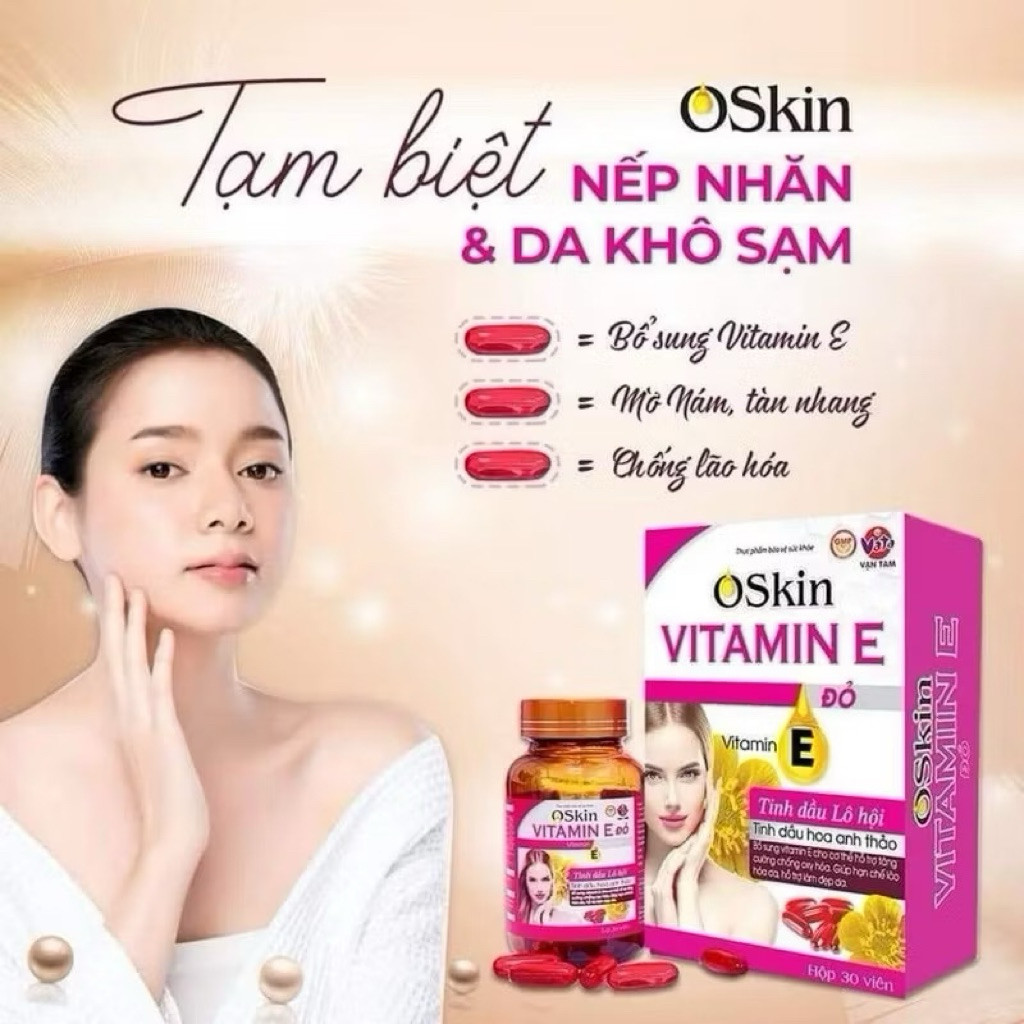 Vitamin E Đỏ Oskin Vạn Tam, Hỗ Trợ Dưỡng Ẩm, Sáng Da, Giảm Thâm - Lọ 30v