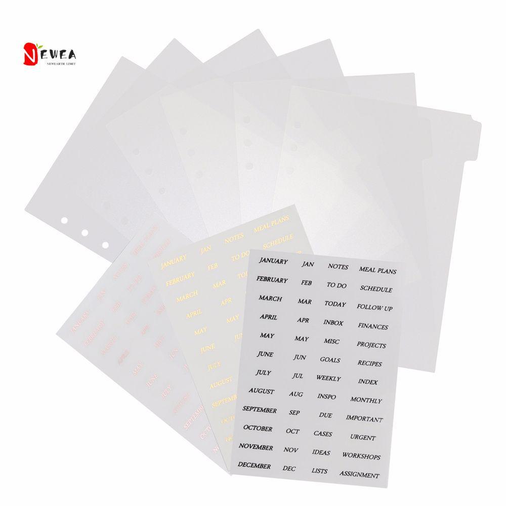 NEWEARTH LIMIT Binder Index Dividers Binding Supplies Trong suốt 6 cái / 12 cái cho A5 / A6 Notebook