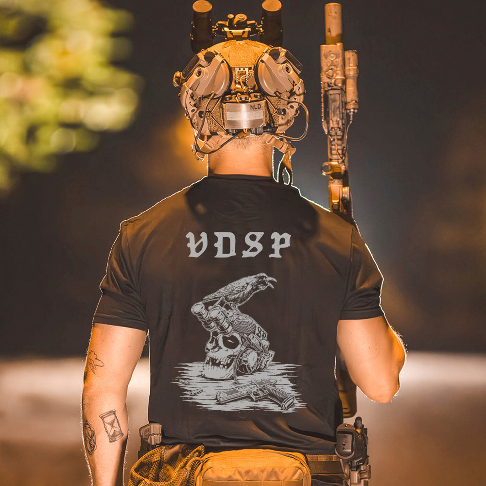 Áo thun nam họa tiết Raven's Signal phong cách chiến thuật, cổ tròn, tay ngắn từ cotton cao cấp