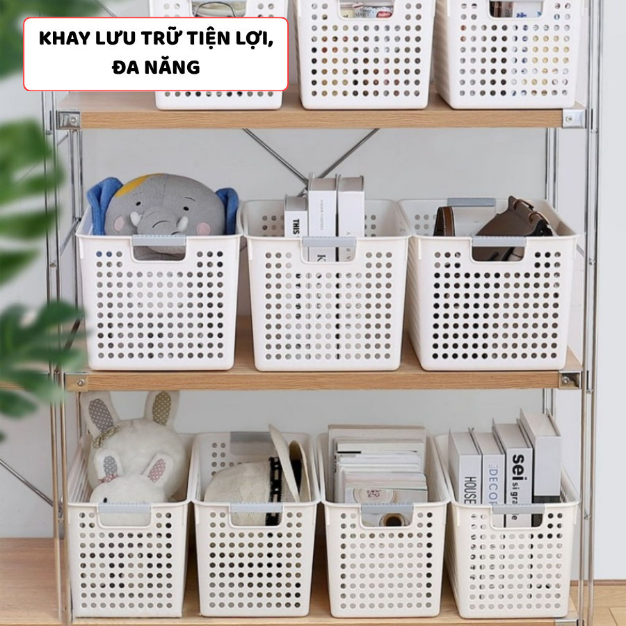 Giỏ Nhựa Đa Kích Thước Đựng Đồ Đa Năng, Khay Nhựa, Rổ Nhựa Đựng Đồ Có Tay Cầm Xám Decor Tối Giản Q038 | BigBuy360 - bigbuy360.vn