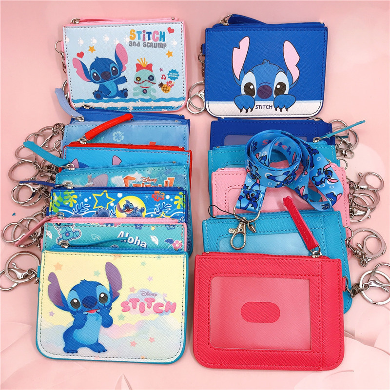 Stitch Trẻ Em Ví Ezlink Đựng Thẻ Stitch Ví Đựng Tiền Xu Da PU Ví Đựng Tiền Xu Móc Khóa Dây Treo Thẻ 