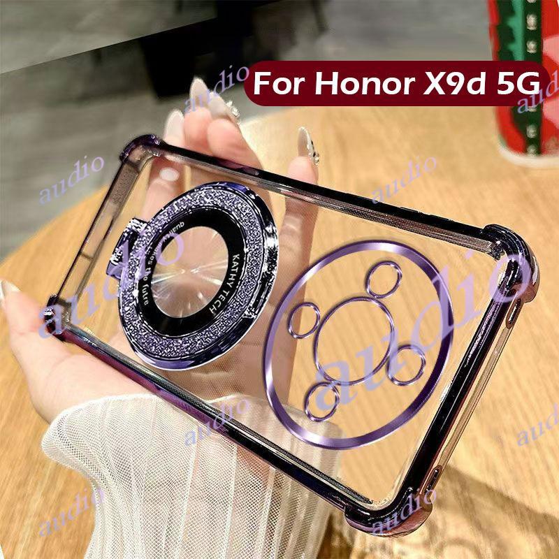 Ốp điện thoại trong suốt mạ bốn góc Honor X9d 5G có giá đỡ cho HONOR X9d X9D HonorX9d 5G Ốp lưng sil