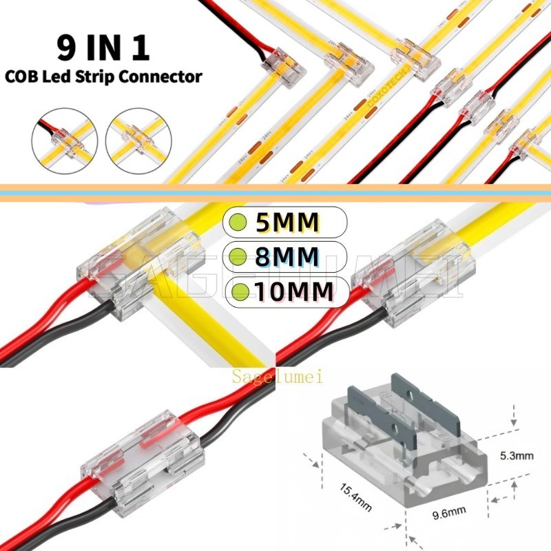 5 / 10 Cái 2pin COB LED Strip Connector 9 in1 Cho 5 / 8 / 10mm Chiều rộng PCB LED Light Strip L / T 
