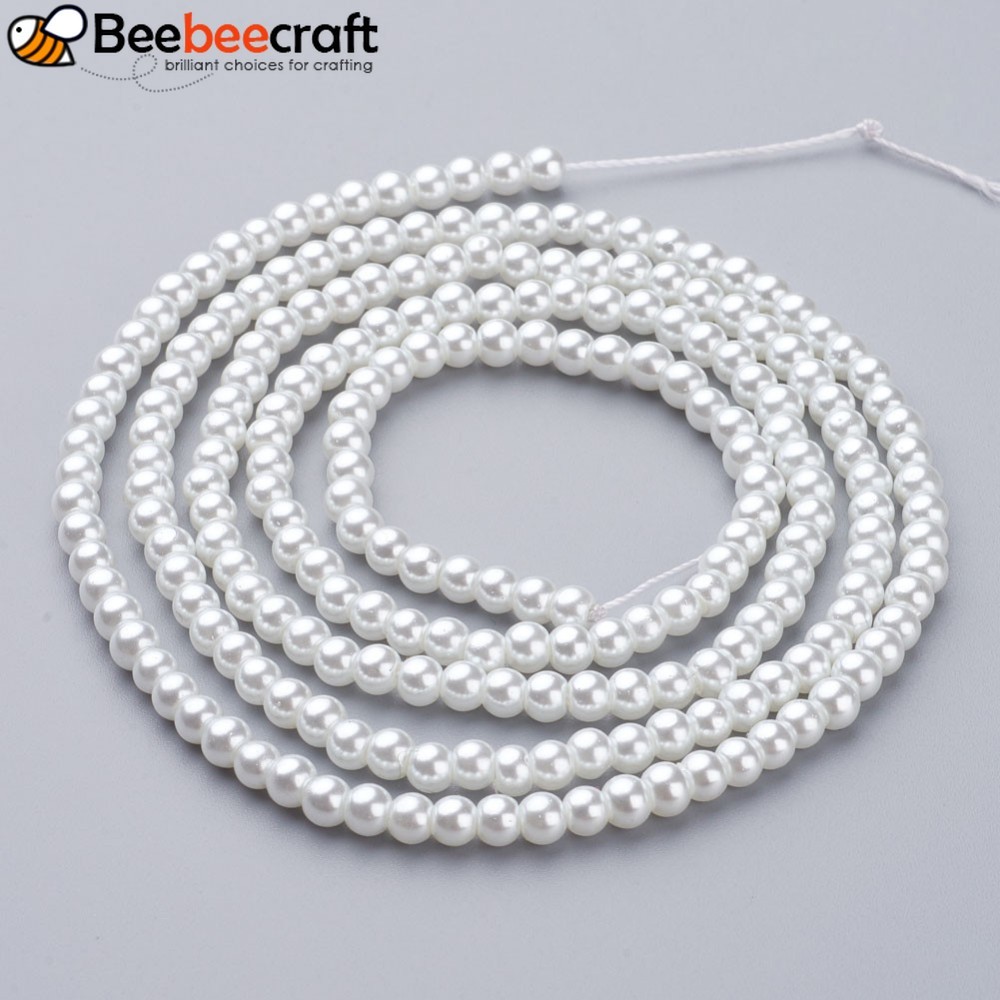 Ngọc trai thủy tinh tròn trắng 4-5mm, 200 hạt/sợi, 30,71 inches (78cm)