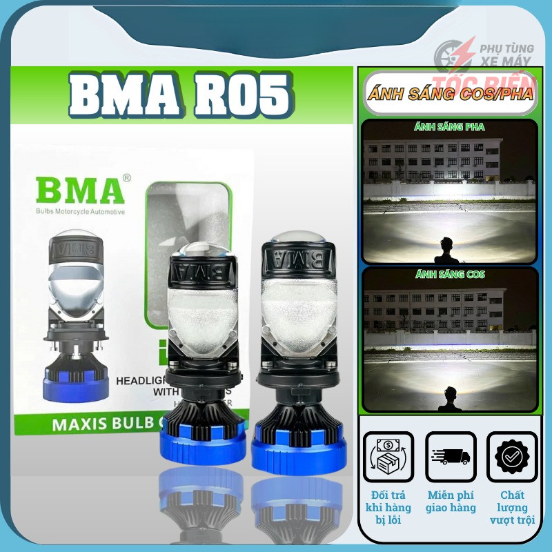 Đèn Pha LED Bi Cầu Mini R05 BMA Chân H4 – Công Suất 120W, Ánh Sáng Trắng 6000K, Lắp Xe Máy & Ô Tô - 