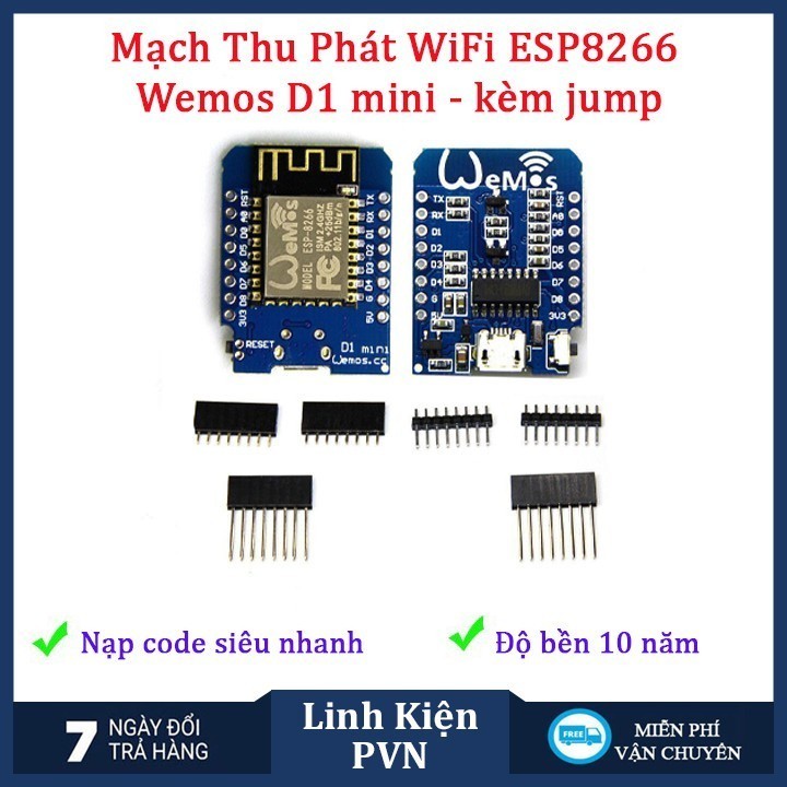 Mạch Thu Phát ESP8266 WiFi Wemos D1 mini (NodeMCU Mini D1) - kèm bộ Jump cắm