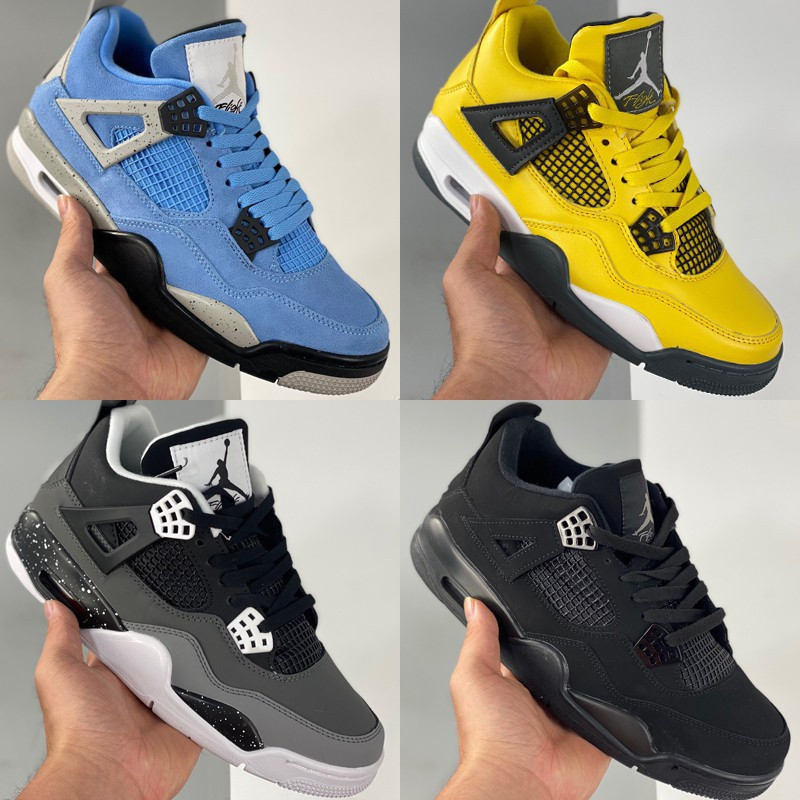 Air Jordan 4 retro đại học giày bóng rổ màu xanh aj4 lightning fear pack black cat military Blue Men
