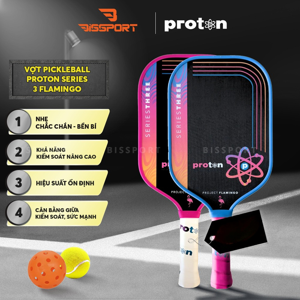 Vợt Pickleball Proton Series 3 Flamingo Chính Hãng - Viền Xanh - 15mm - Siêu Xoáy - Mặt Siêu Nhám - 