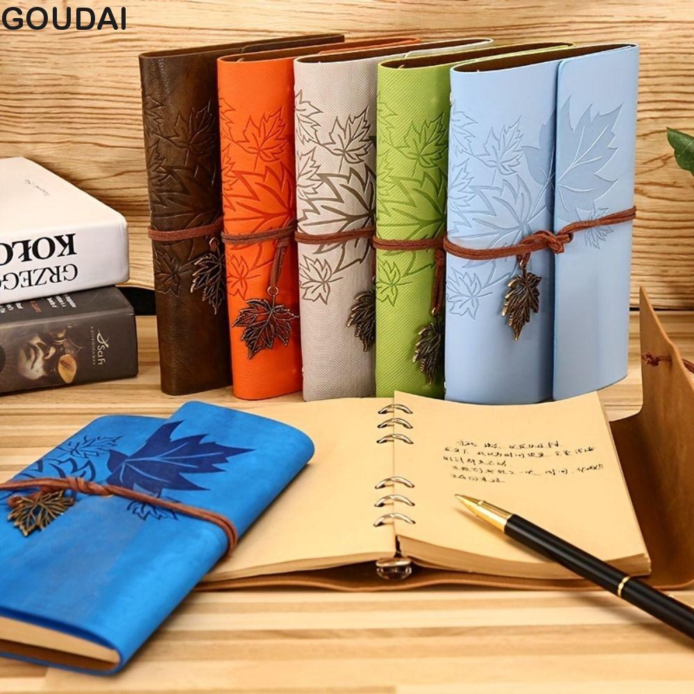 GOUDAI Da PU Kraft Notebook, Trống Da PU Du Khách Vintage Notebook, Rời Lá Notebook Giấy Kraft Rời L