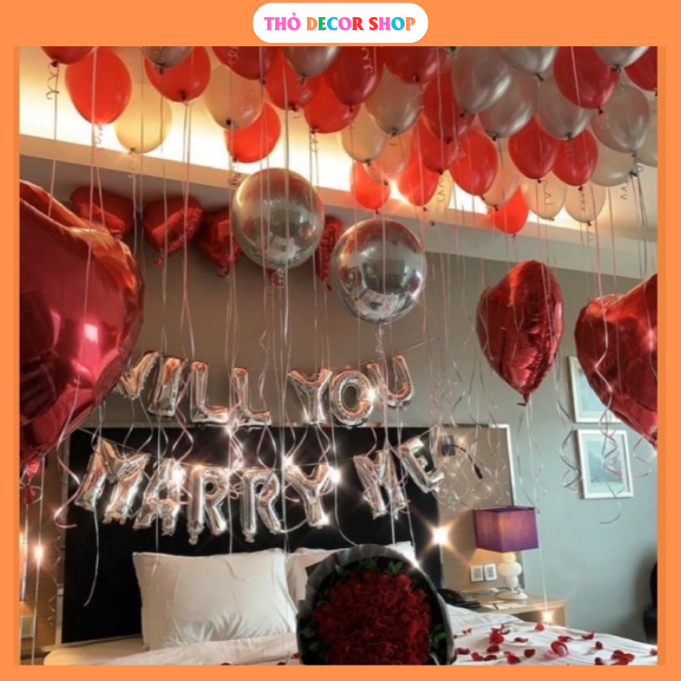 }Tặng Kèm Cánh Hoa Hồng} Set bóng bay cầu hôn Will you marry me NM86
