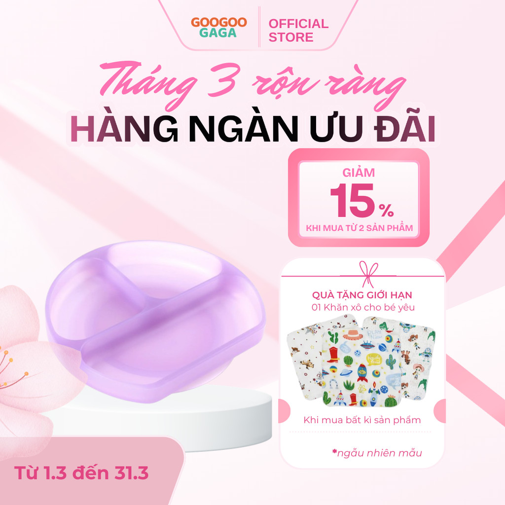 GOOGOOGAGA Khay Đựng Thức Ăn 3 Ngăn Bằng Silicone Cho Bé GDL-JLPR