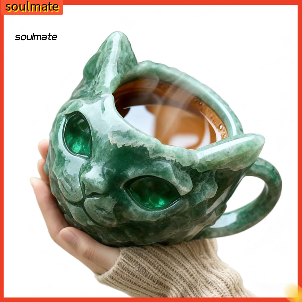 Linh hồn| Cốc để bàn văn phòng Crystal Geode Cat Cup Handmade Faux Cat Face Mug – Cốc trà cà phê bằn