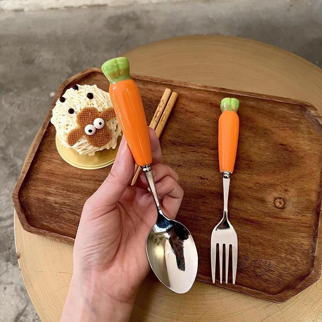 JUAins Portable and stylish cutlery set, cute three-piece spoon, fork, and chopstick set with storag