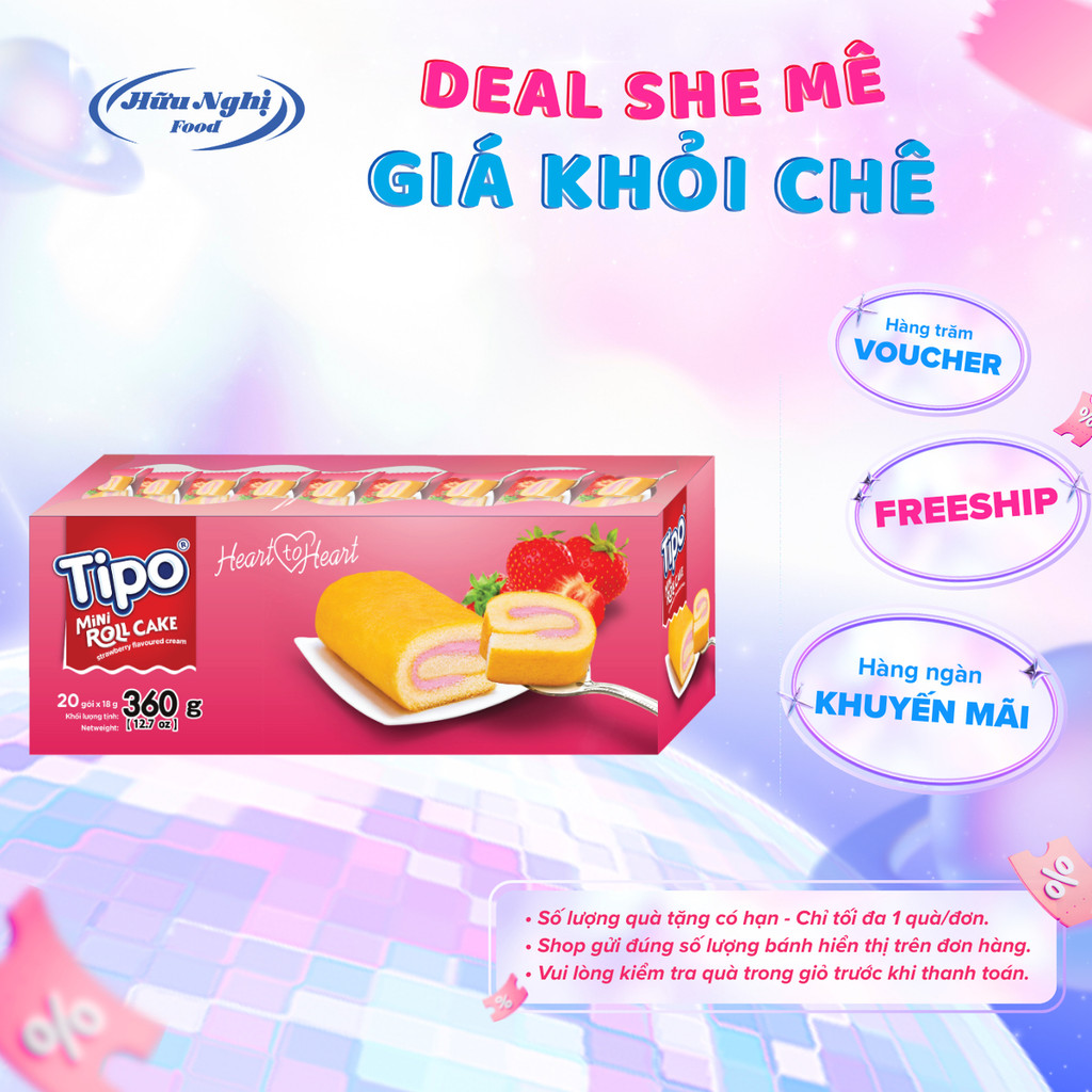 [KHO HÀ NỘI] Bánh bông lan cuộn dâu Tipo thơm mềm 360g