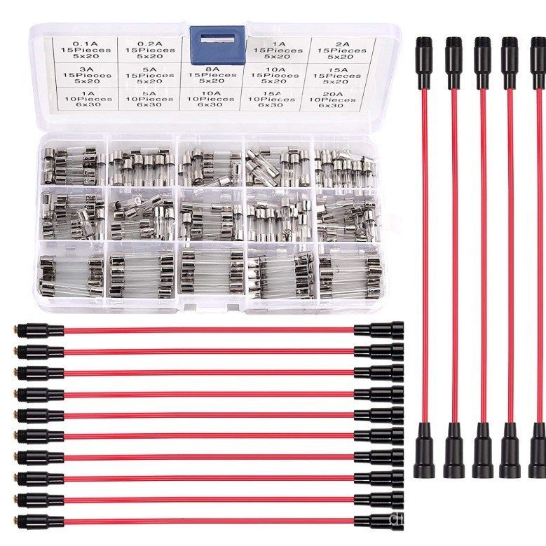 200 Chiếc Cầu Chì Thủy Tinh 15 Giá Đỡ Cầu Chì 5x20mm22AWG6x30mm20AWG Bộ Ống Nhựa