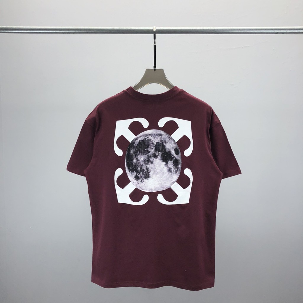 Off-White Short Sleeve T Shirt Burgundy letter print pattern unisex cotton inner layer
