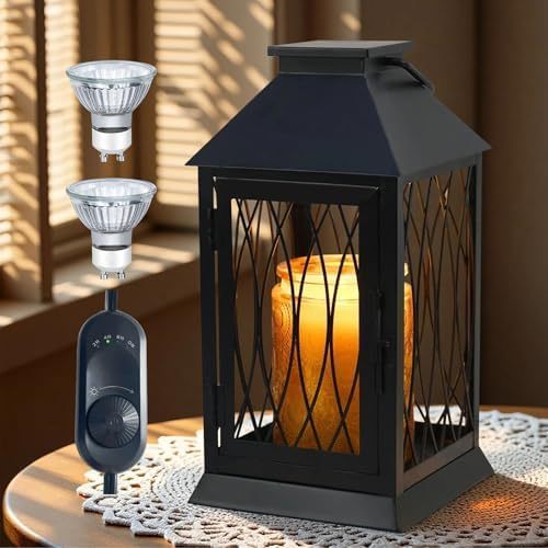 Đèn sưởi nến có hẹn giờ, Tương thích với 3 nến bấc / Lọ Candel lớn, Đèn lồng sưởi ấm nến cổ điển, Đè