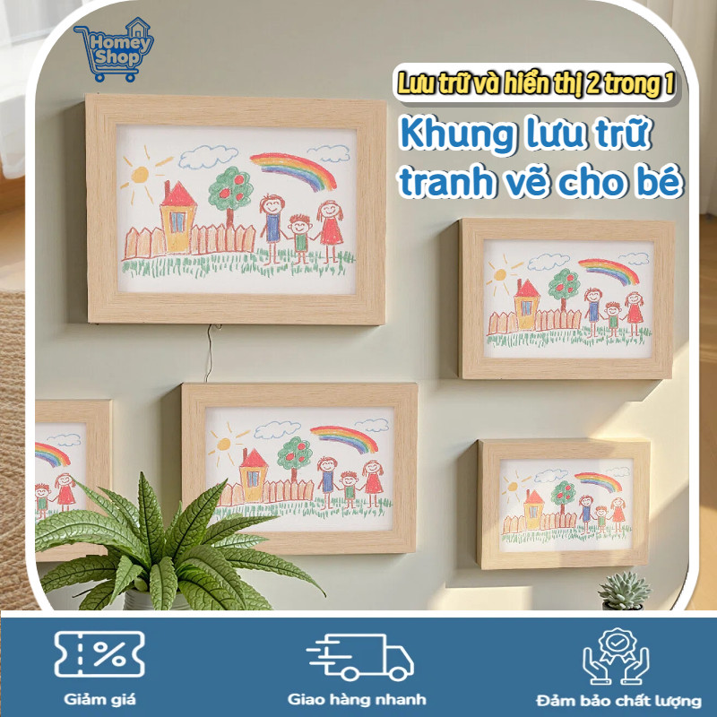 HomeyShop-Khung lưu trữ tranh vẽ cho bé,dung tích 130-150 tranh,Thiết kế treo tường, khổ A4,nắp cài 