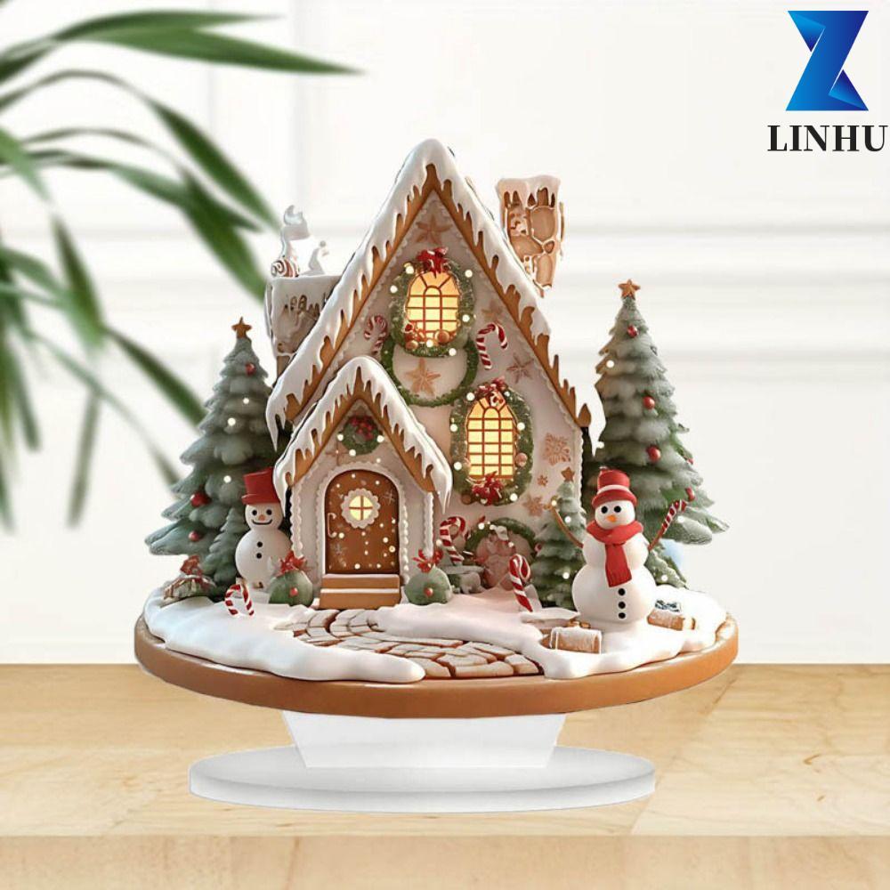 Tượng Nhà Tuyết Giáng Sinh LINHU, Tượng Nhỏ 2D Xmas Magic House, Đa Năng Chống Thấm Nước Trang Trí L