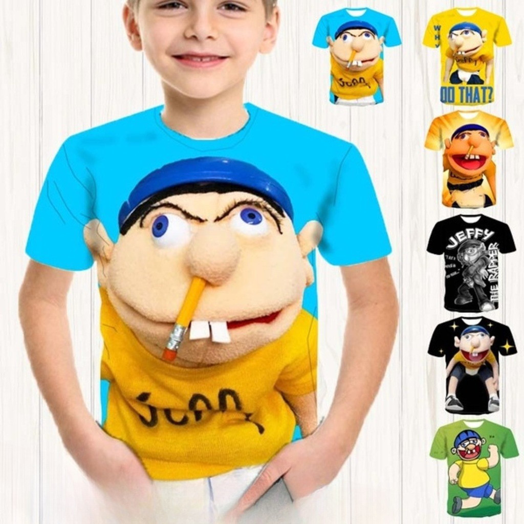 Áo thun in 3D trẻ em Jeffy Con rối Hoạt hình Nam Nữ Áo thun ngắn tay-Có sẵn|