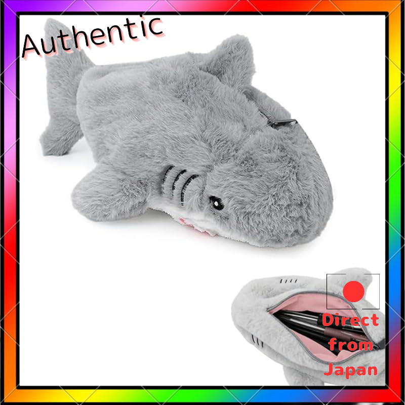 Shark plush pen case fluffy cute animal pencil box large capacity dustproof durable lightweight with