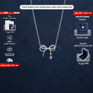 Dây chuyền bạc Ý nơ điệu S925 Asimi, dây chuyền bạc nữ xinh xắn xi bạch kim Butterfly Girlie DC47