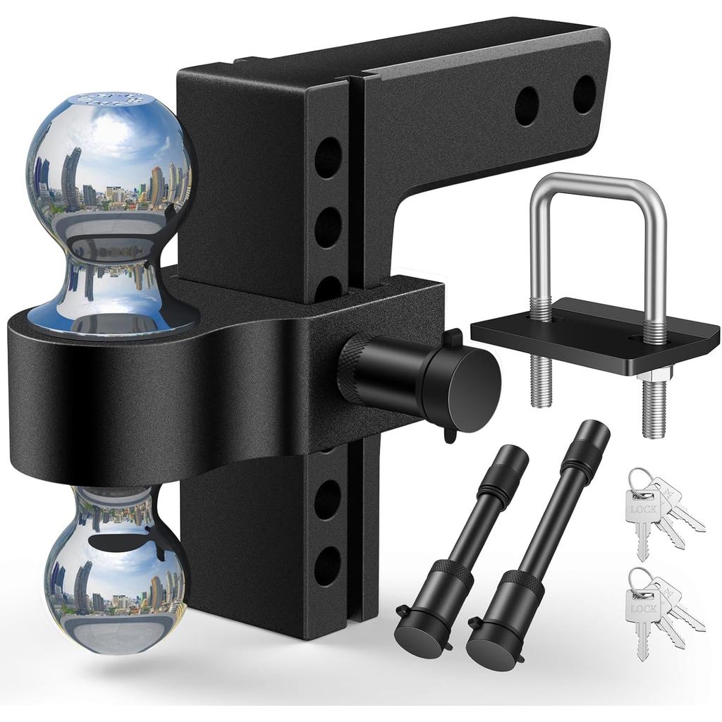 Dây kéo có thể điều chỉnh - 2 "& 2-5 / 16" Ball Hitch với 6 inch thả / nâng cho đầu thu 2 inch, 12000 LBS GTW, Hitch kéo hạng nặng có chốt khóa cho RV, thuyền, xe máy & trang trại