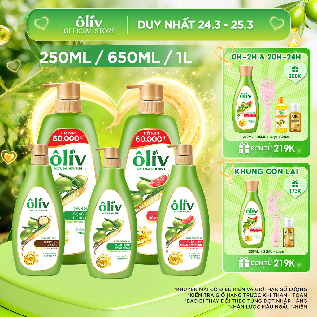 Dầu Gội ÔLIV Nuôi Dưỡng Tóc Chắc Khỏe Bồng Bềnh/Ngăn Gãy Rụng/Phục Hồi Hư Tổn 250ML/650ML/1L