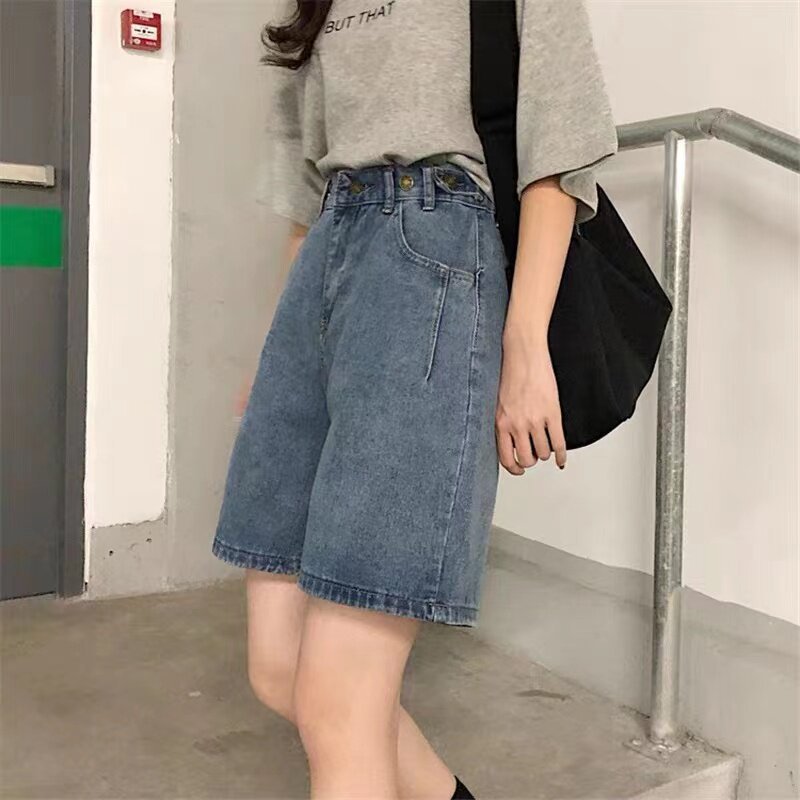 quần short nữ cạp cao quần short nữ Quần short nữ denim size lớn, phong cách mới chữ A, phù hợp body