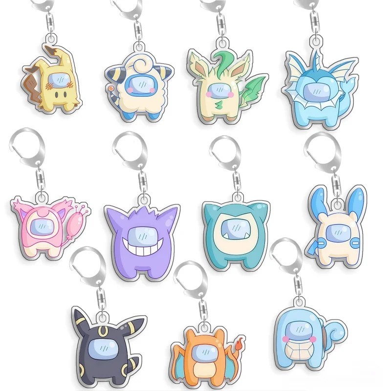 Móc khóa Pokemon Among Us mica acrylic phụ kiện treo cặp balo cute anime Bulbasaur Gengar Pikachu Va