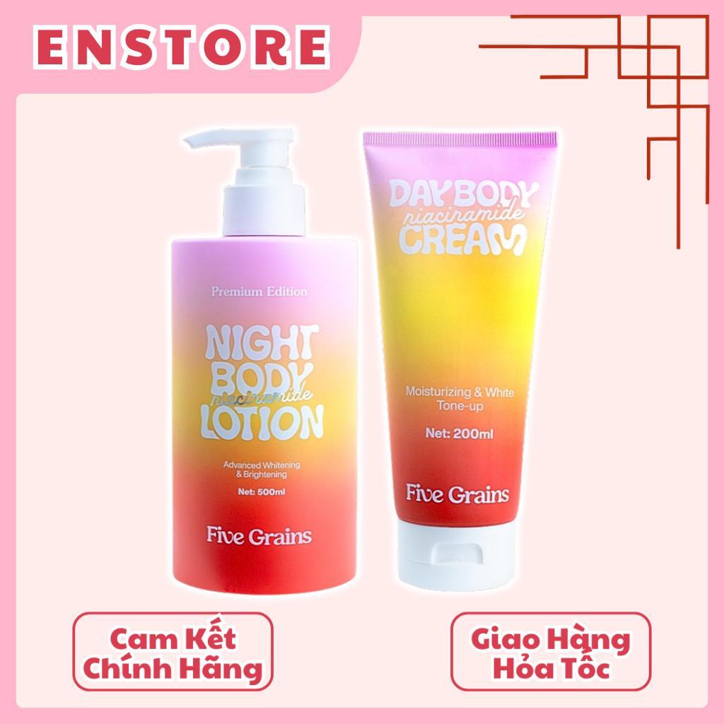 [FIVE GRAINS] Kem dưỡng giúp dưỡng ẩm dưỡng trắng da body ban ngày 200ml và ban đêm 500ml Five Grain