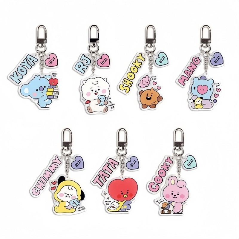 Anime BT21 Keychain Cartoon Cute Kawaii RJ Koya Cooky Chimmy Acrylic Backpack Key Chain Surrounding 