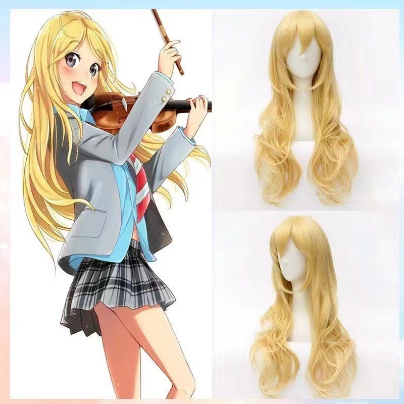 Lời Nói Dối Của Bạn Vào Tháng Tư Kaoru Miyahara cos Tóc Giả Mô Phỏng Da Đầu Top Anime cosplay Vàng X