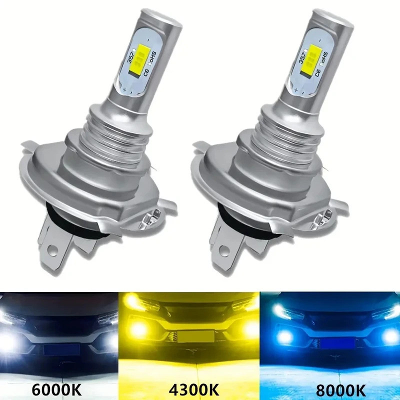 2 Bóng Đèn Pha LED H4 9003 Bóng Đèn Chùm Thấp Cao, Bóng Đèn Lái Xe Sương Mù, Trắng 6000K, Vàng 4300K