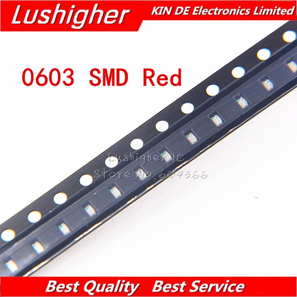 100 chiếc Đèn LED điốt màu đỏ 0603 SMD LED màu đỏ