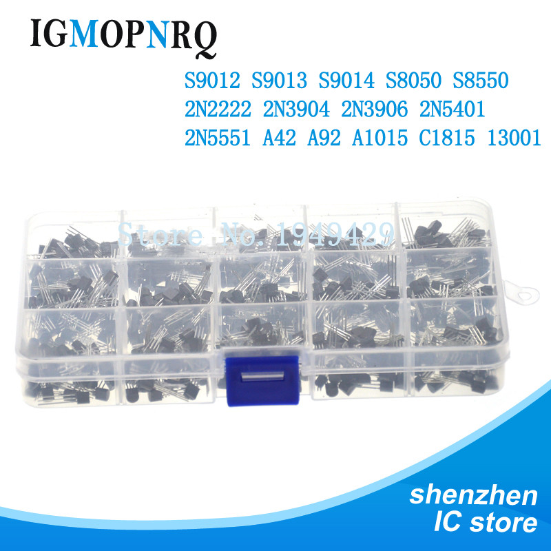 15Value TO-92 Transistor Các Loại Bộ 2N222 S9012 S9013 S9014 S8050 S8550 2N3904 2N3906 2N5401 2N5551