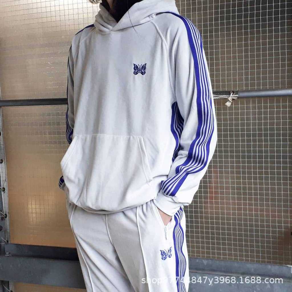 0QEI Needles track Velvet Embroidered High-Quality Loose-Fit Hoodie Couple's Jacket