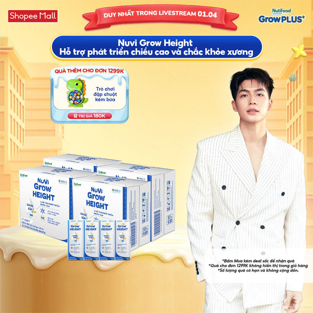 Combo 4 Thùng 24 hộp SBPS Nuvi Grow Height 1+ hỗ trợ phát triển chiều cao hộp 180ml