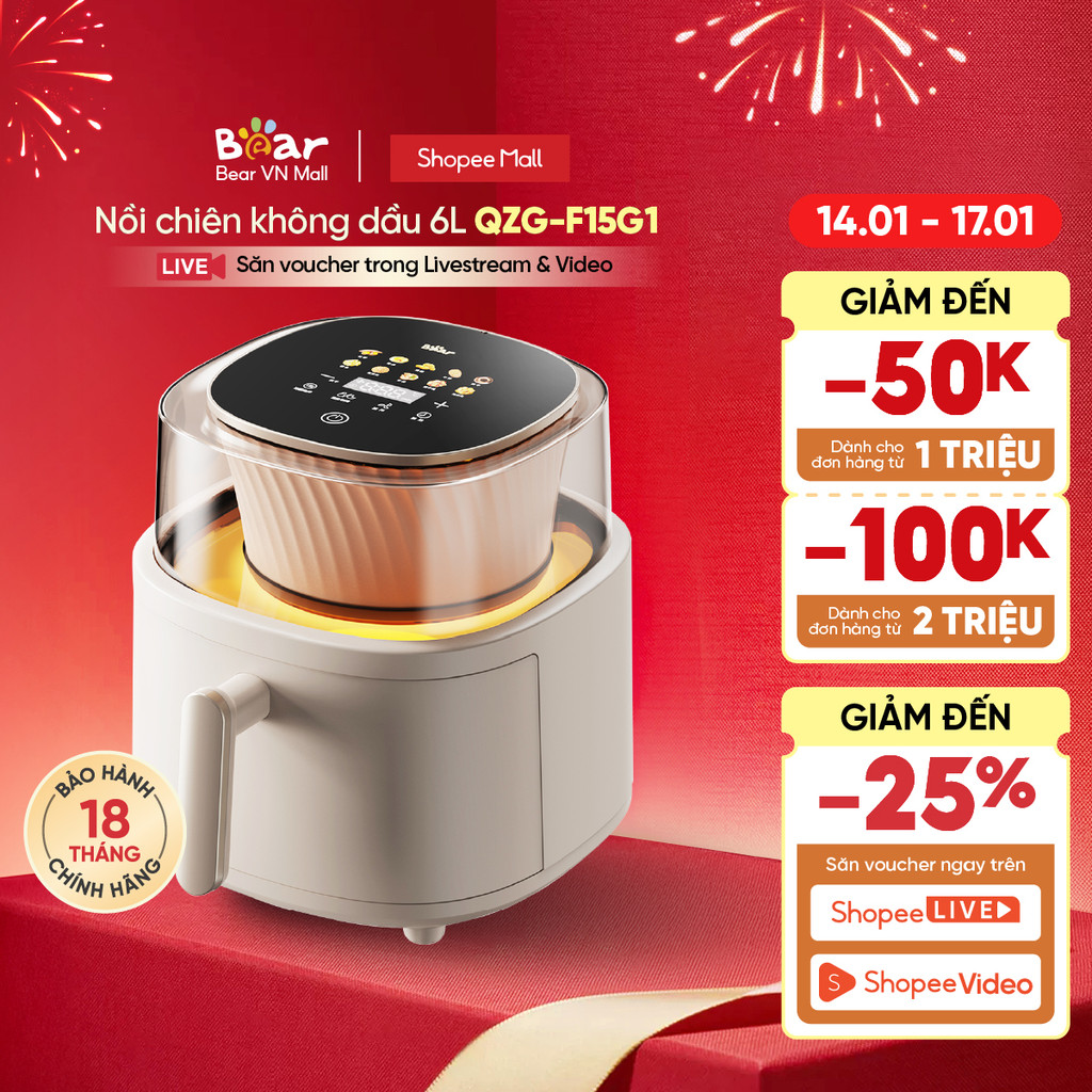Nồi Chiên Không Dầu 6L Bear QZG-F15G1 - Hàng Chính Hãng