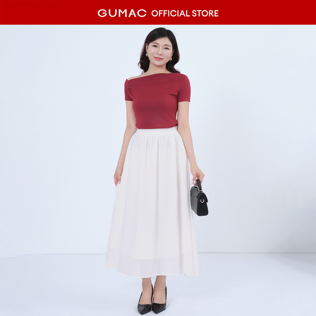 Set lẻ Áo kiểu nữ GUMAC cổ danton LAG0112 - Chân váy xòe GUMAC lưng rời LVG0113