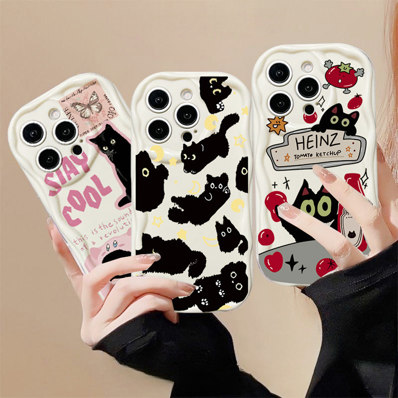 Mặt Trăng Dễ Thương Mèo Đen Họa Tiết Động Vật Vỏ Cho OPPO A6 A5 A3 Pro A3X A57 A77 A77S A58 A78 A79 