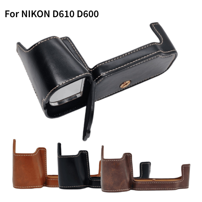 D610 Da PU Vỏ Máy Ảnh Thân Túi Bao Da Cho Nikon D610 D600 Vỏ Bảo Vệ Nửa Tay